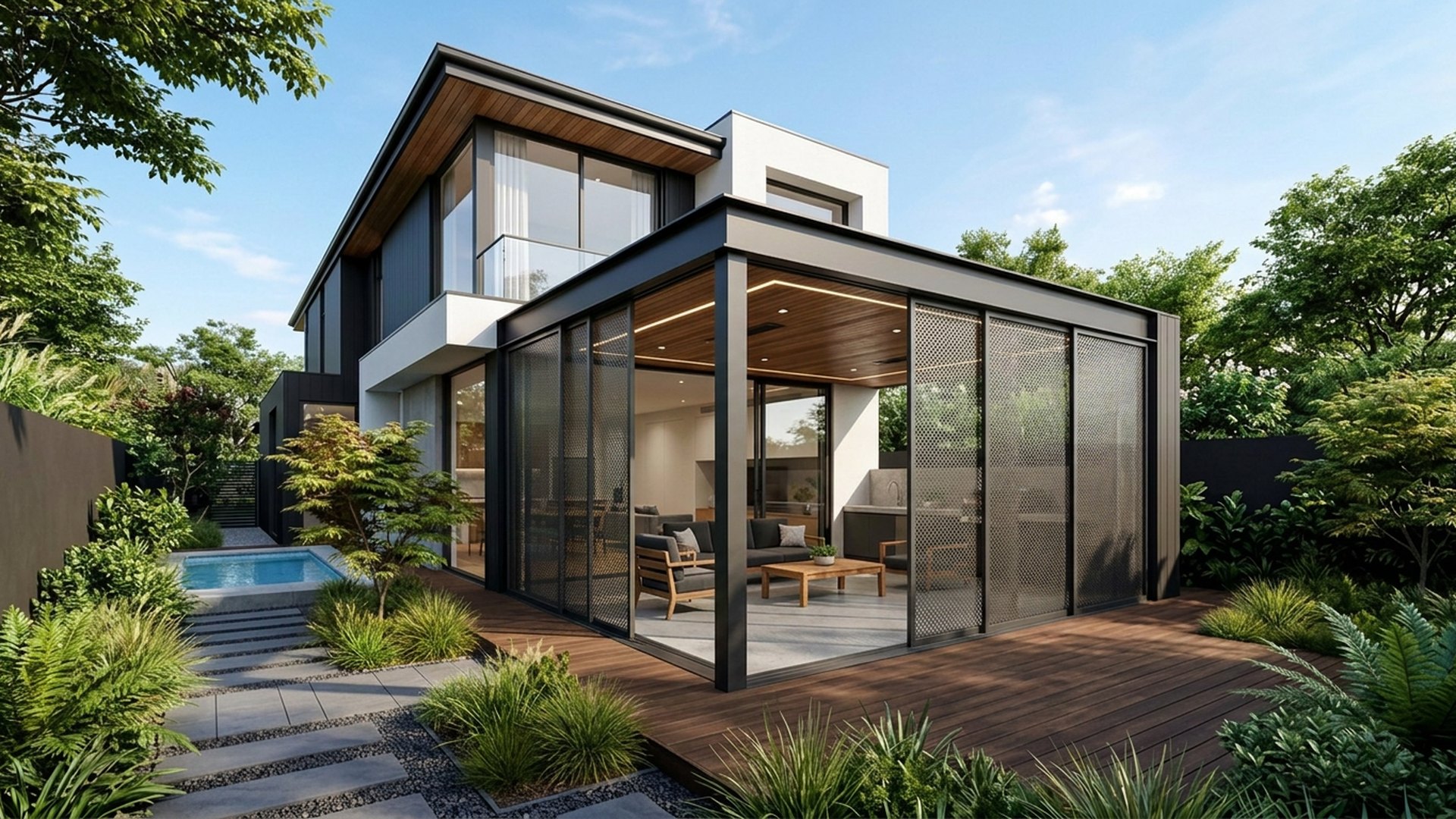 Alfresco Home Designs design concept visualisation photo modern home and garden landscaping. Images and Photos created by www.house-and-garden-designs.com