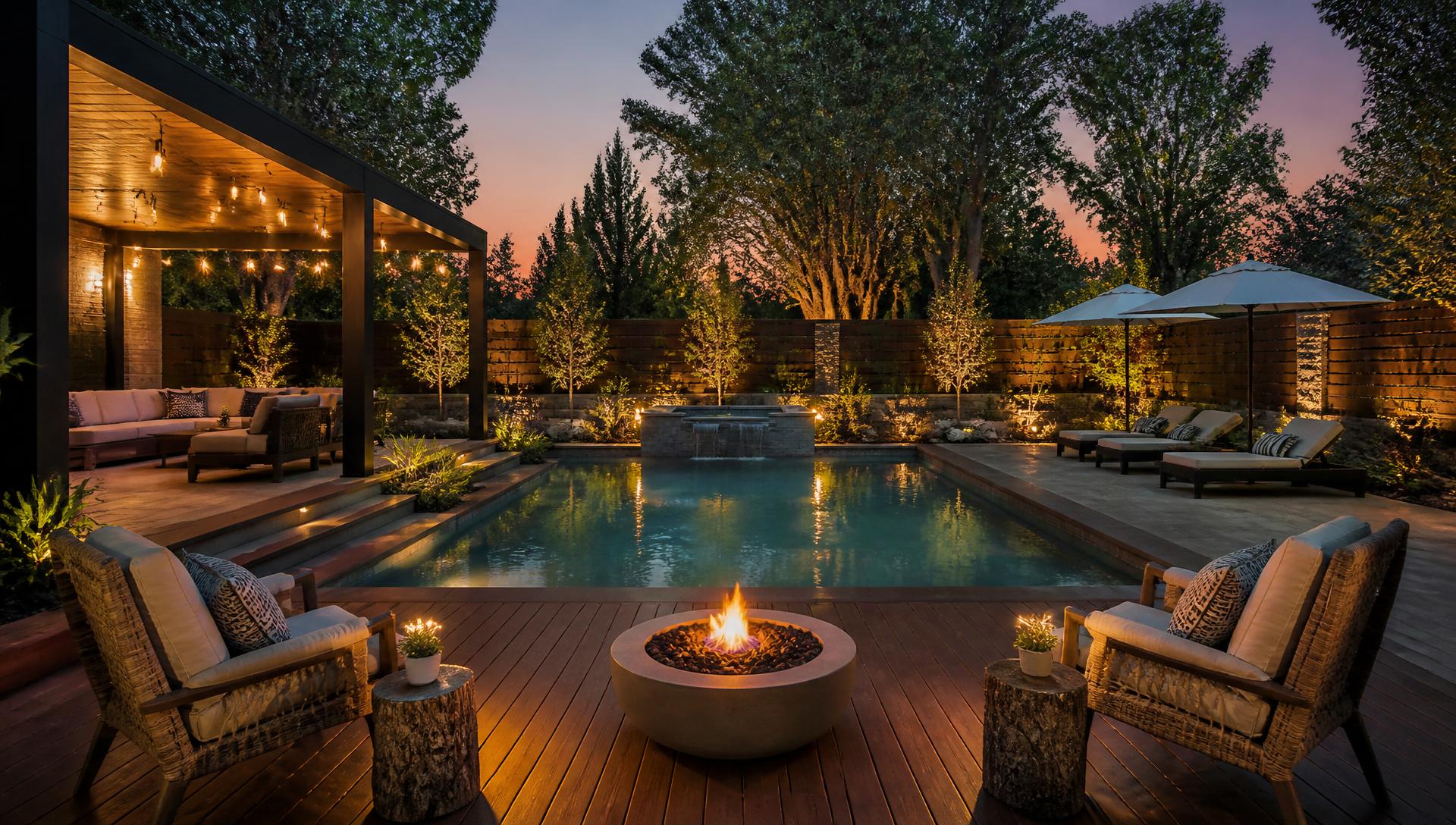 Resort Pool Retreat backyard landscaping concept — Forward Looking