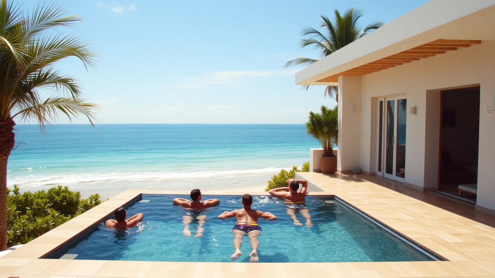 Swimming pool above the shore break beach house design by the ocean A rectangular pool set into the terrace with. Images and Photos created by www.house-and-garden-designs.com
