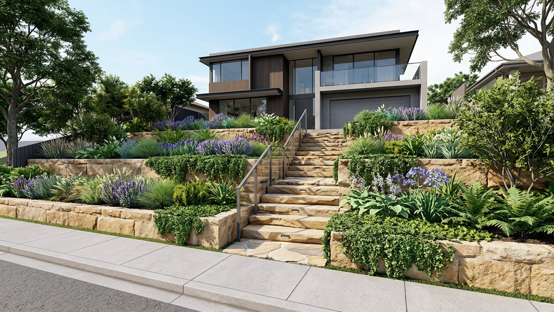 Cascading Terraces front yard landscaping concept — Forward Looking