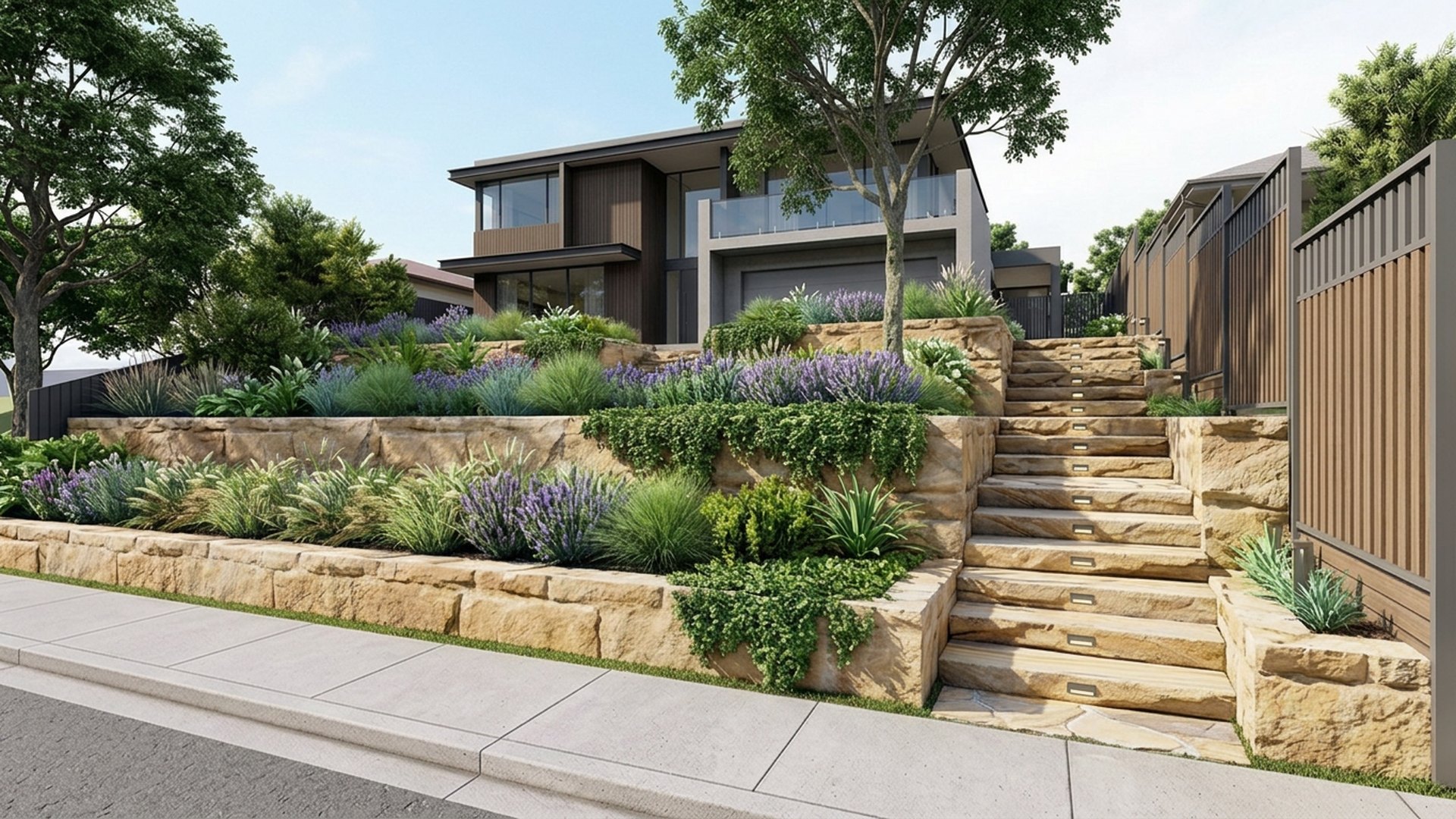 Cascading Home Designs design concept visualisation photo modern home and garden landscaping. Images and Photos created by www.house-and-garden-designs.com