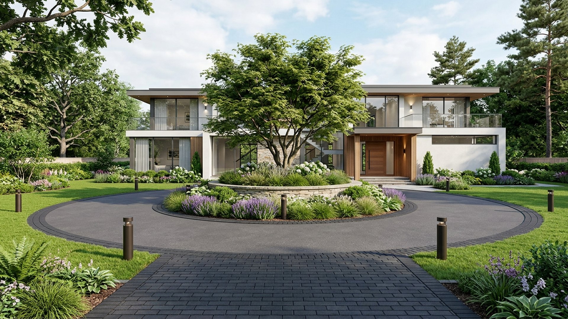Circular Drive Statement front yard landscaping concept — Forward Looking