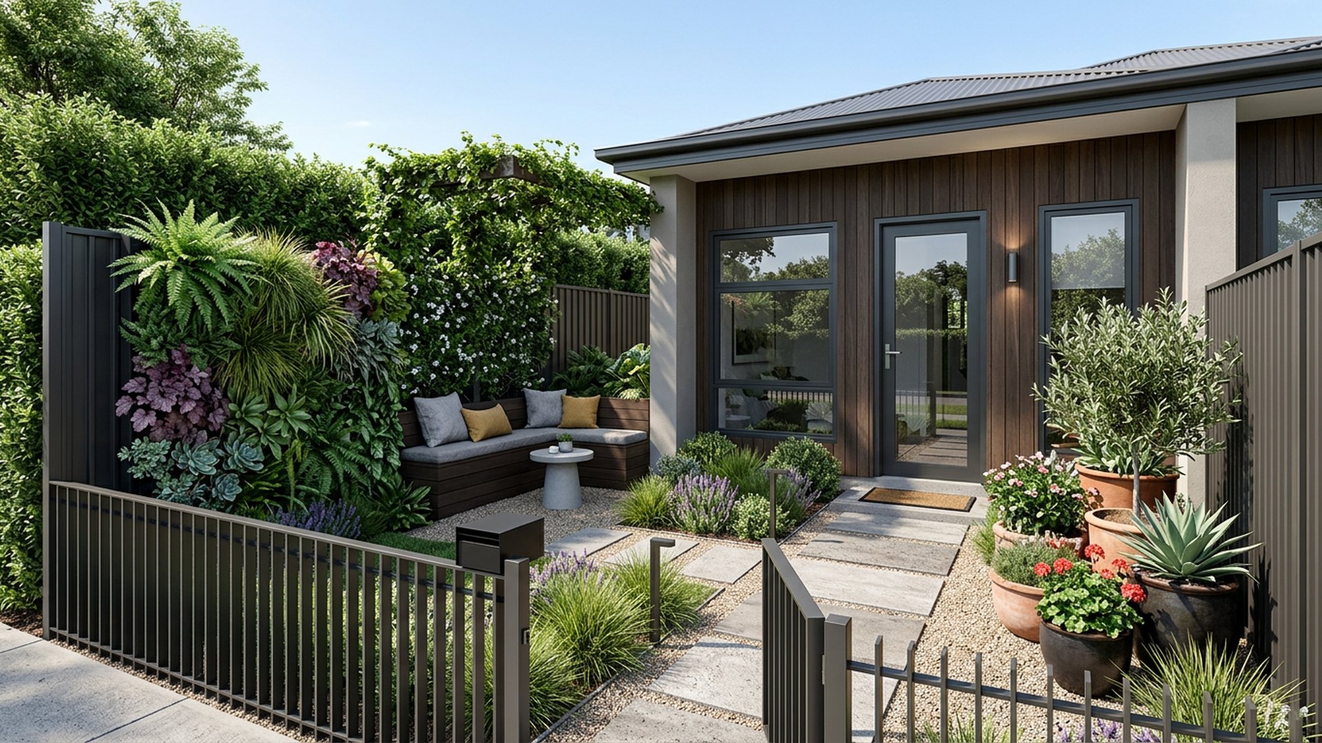 Compact Townhouse Front front yard landscaping concept — Forward Looking