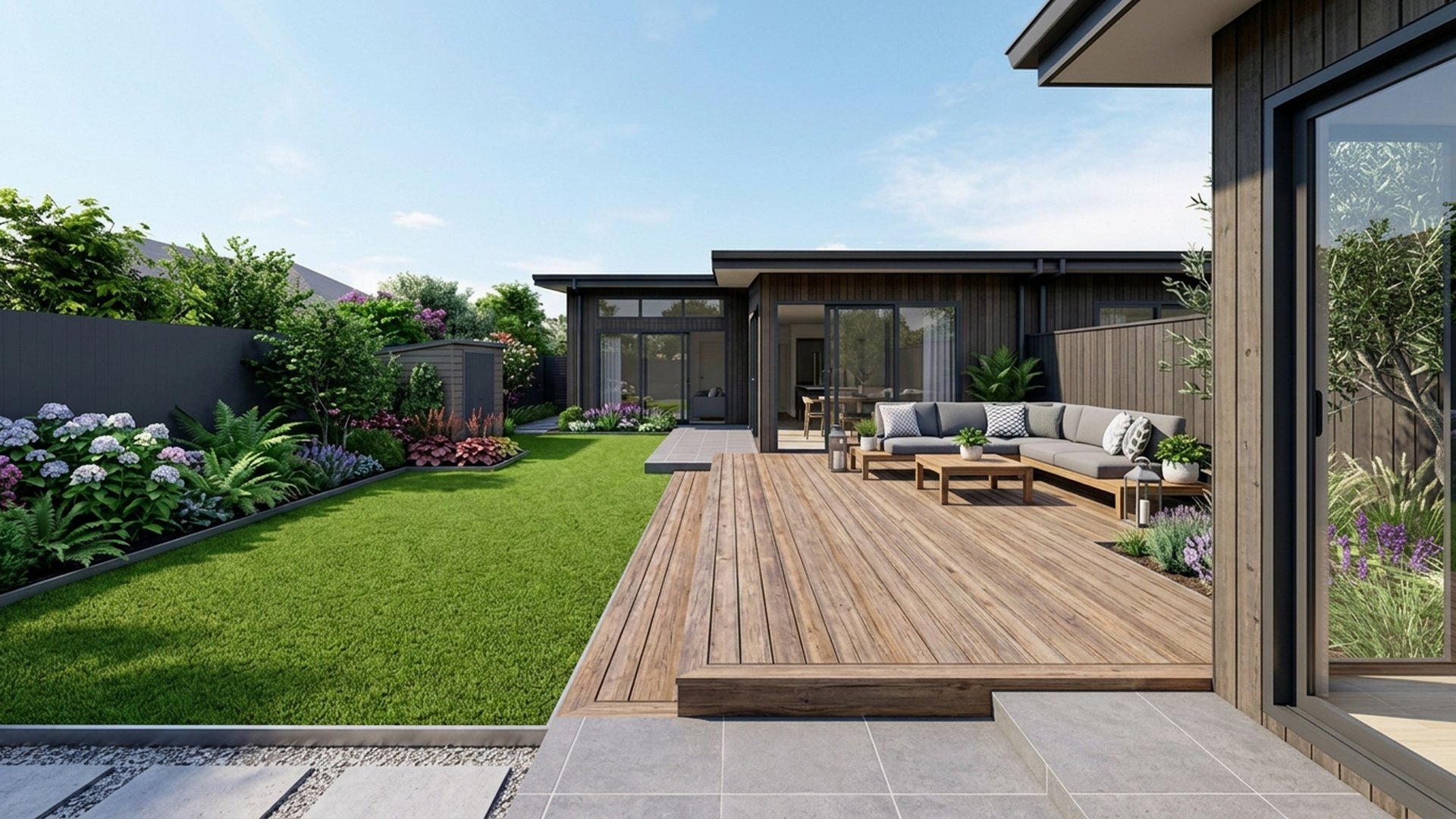 Deck Home Designs design concept visualisation photo modern home and garden landscaping. Images and Photos created by www.house-and-garden-designs.com