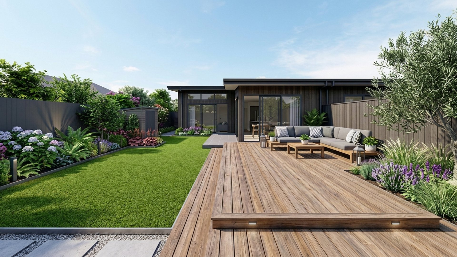 Deck Home Designs design concept visualisation photo modern home and garden landscaping. Images and Photos created by www.house-and-garden-designs.com