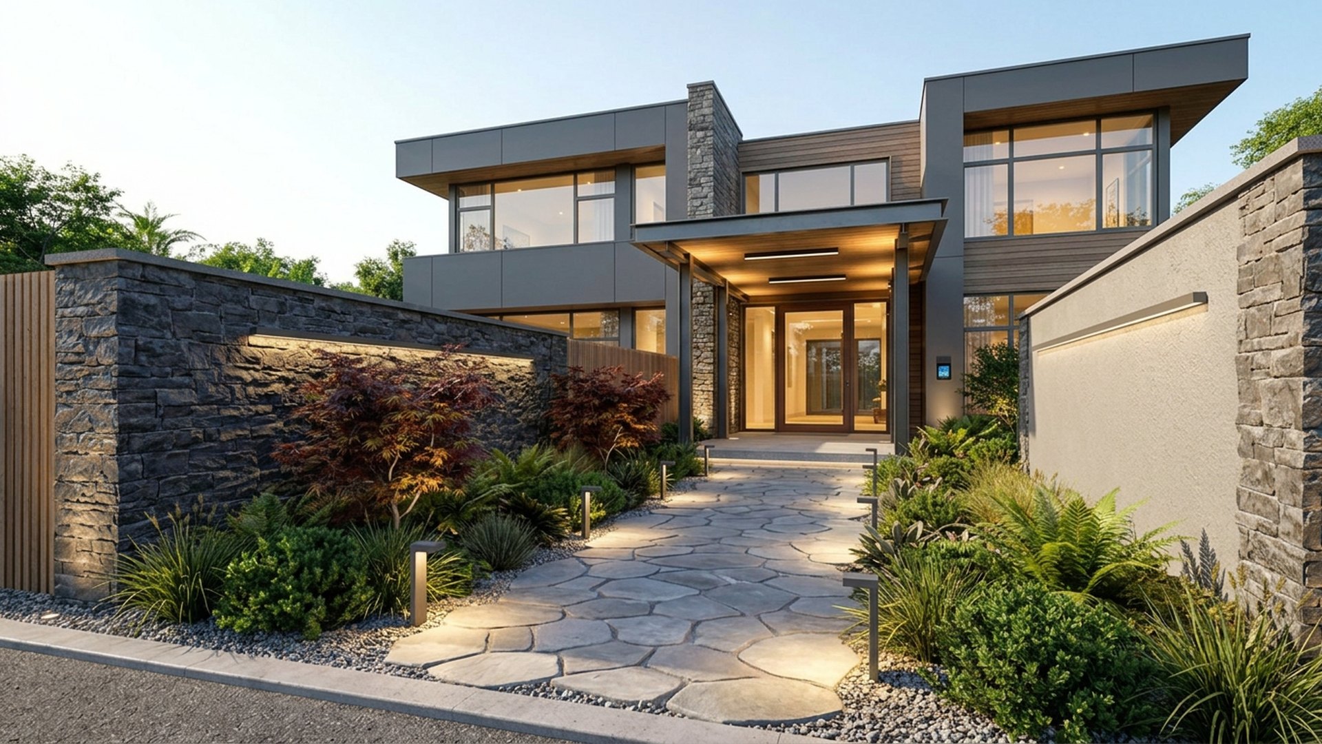 Evening Home Designs design concept visualisation photo modern home and garden landscaping. Images and Photos created by www.house-and-garden-designs.com