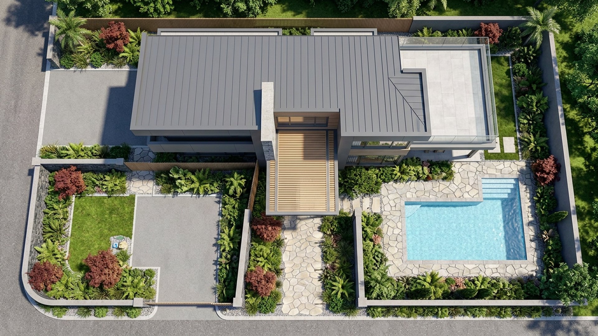 Evening Home Designs design concept visualisation photo modern home and garden landscaping. Images and Photos created by www.house-and-garden-designs.com
