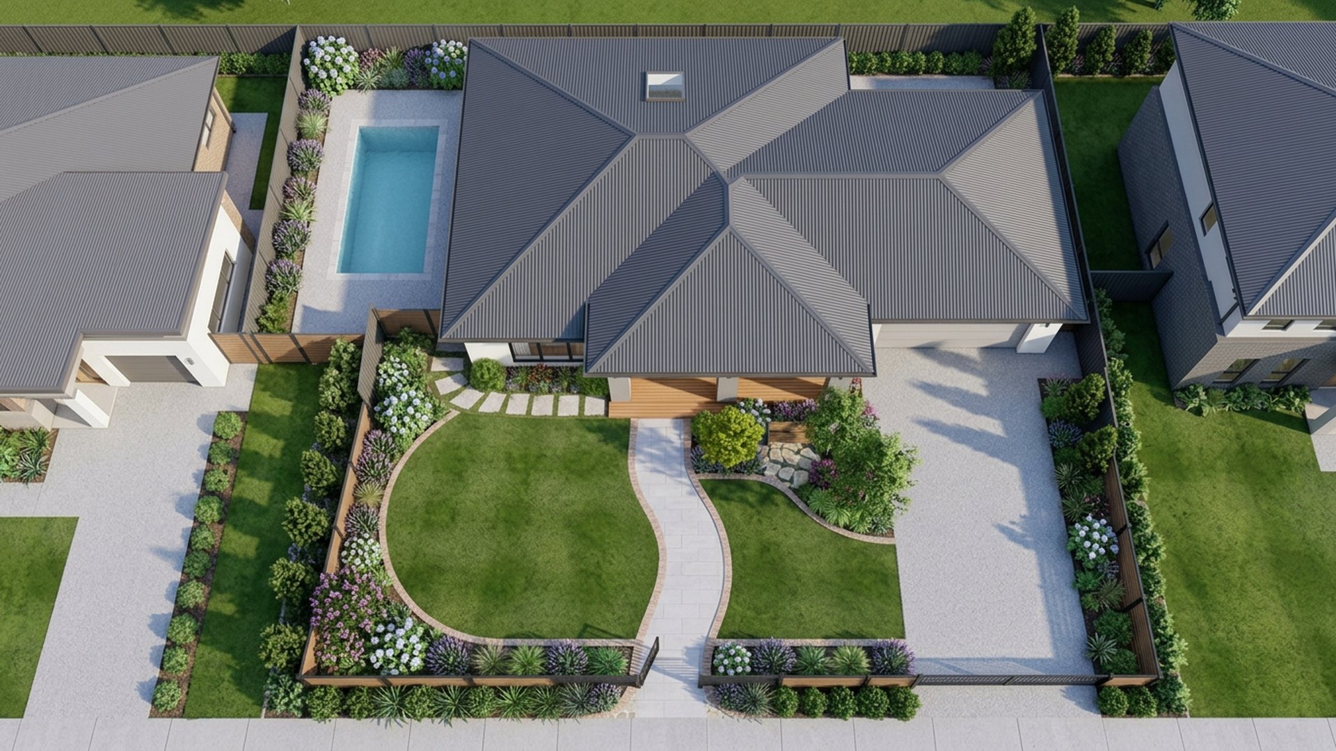 Family Home Designs design concept visualisation photo modern home and garden landscaping. Images and Photos created by www.house-and-garden-designs.com