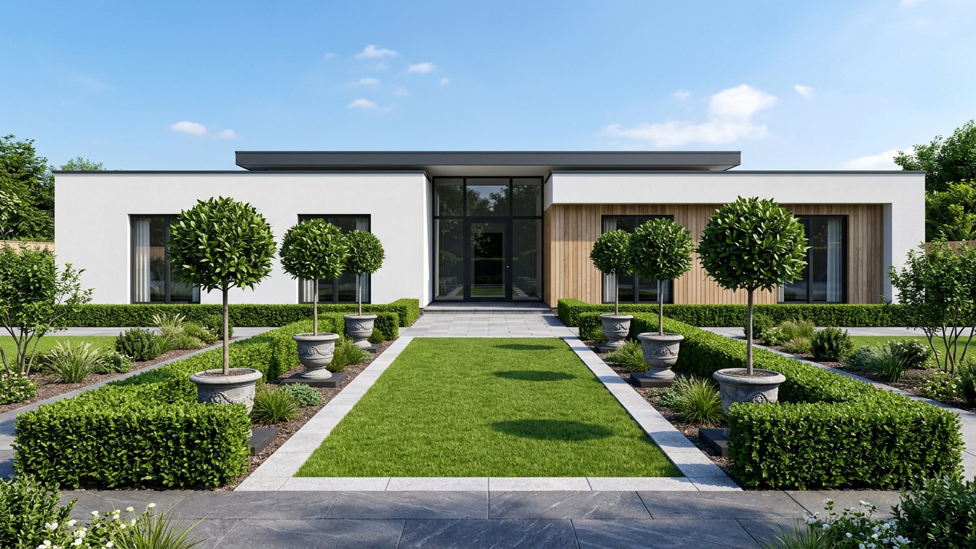 Formal Symmetry front yard landscaping concept — Forward Looking