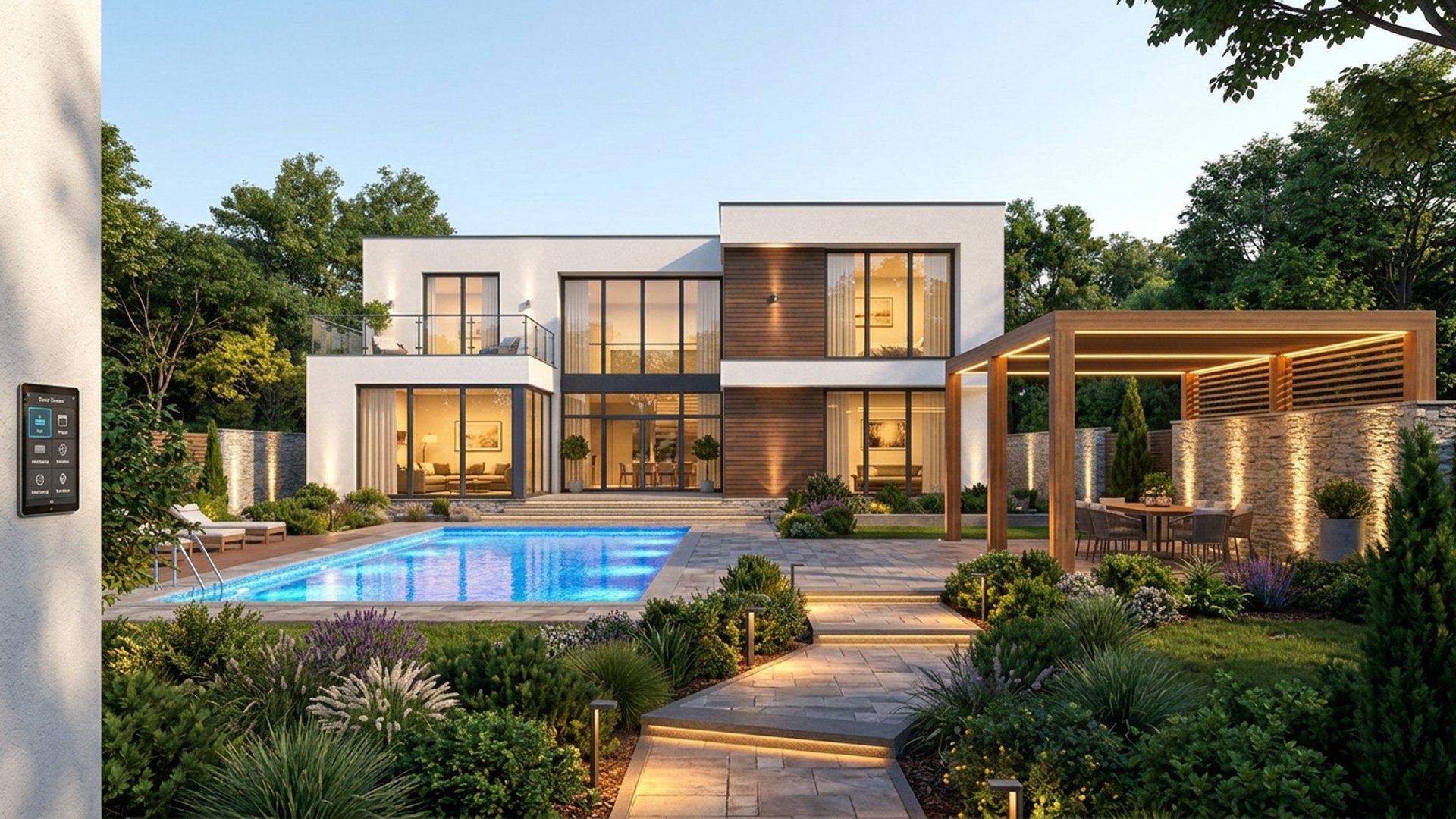 Full Future Home Lighting design concept visualisation photo modern home and garden. Images and Photos created by www.house-and-garden-designs.com