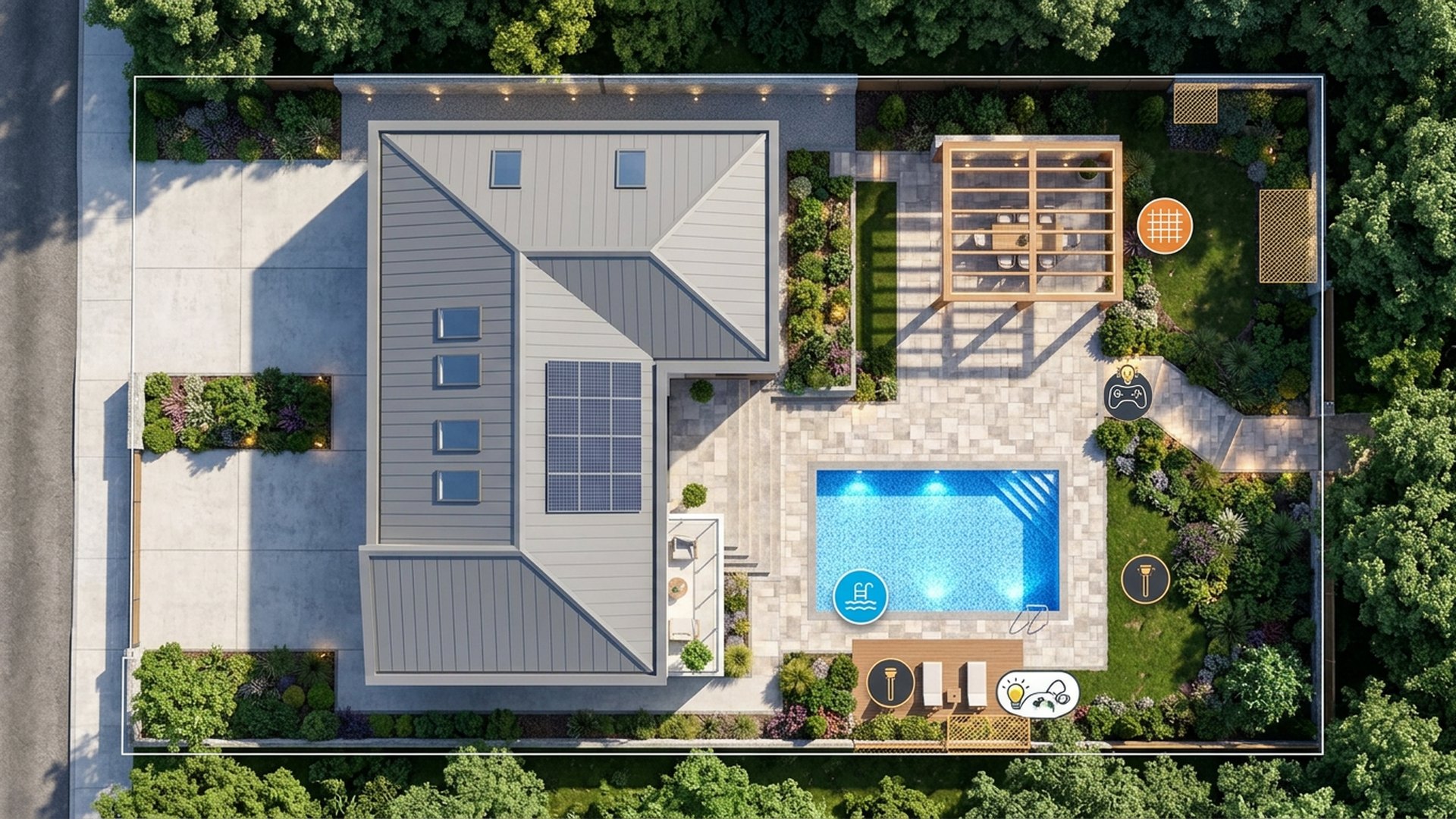Full Future Home Lighting design concept visualisation photo modern home and garden. Images and Photos created by www.house-and-garden-designs.com