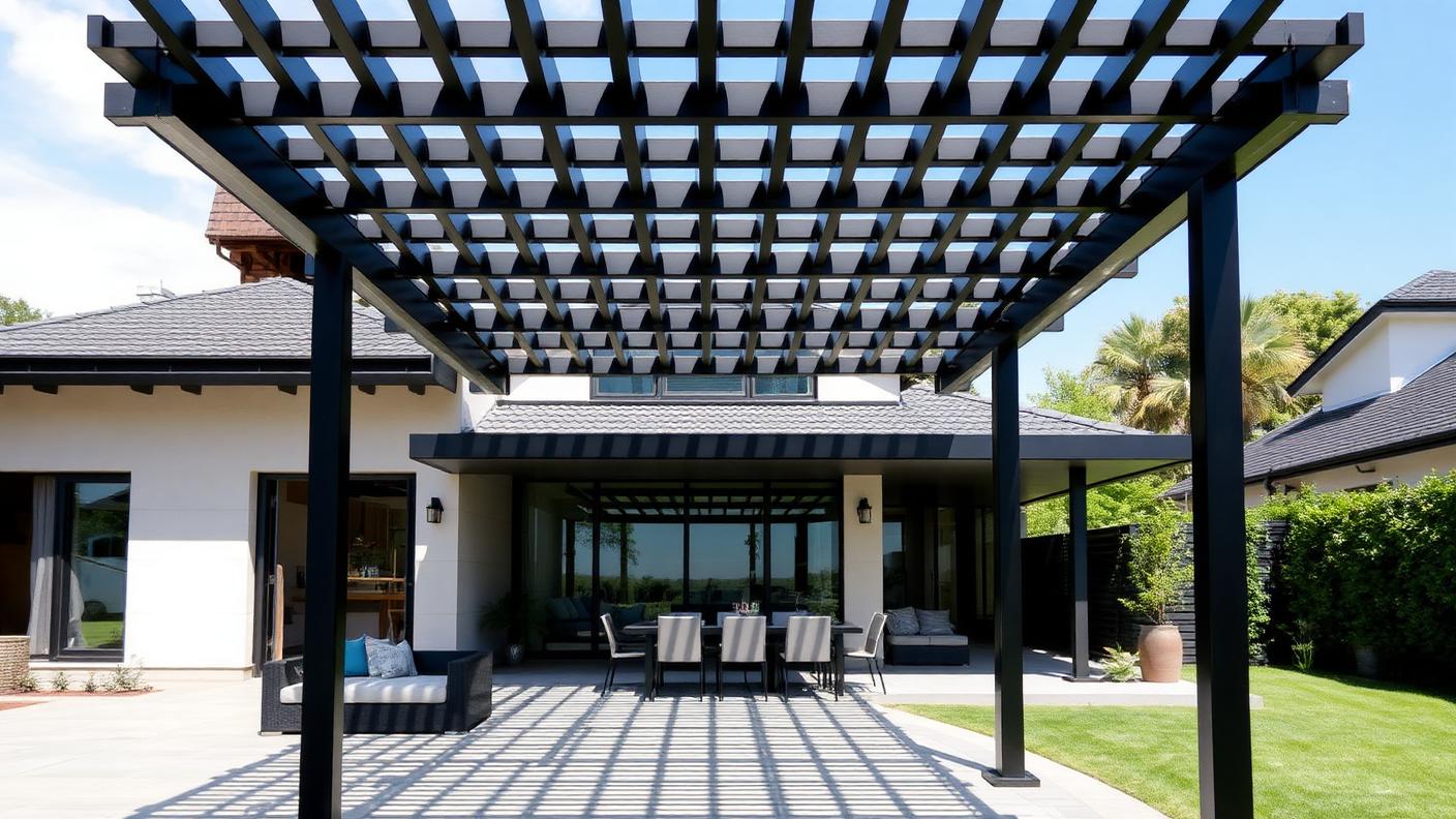 G1 Forward Pergola Designs design concept visualisation photo modern home and garden. Images and Photos created by www.house-and-garden-designs.com