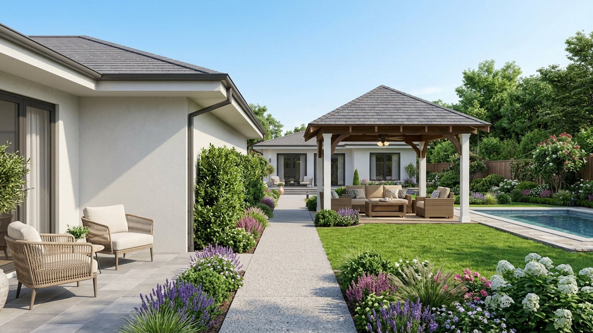Gazebo Garden Designs design concept visualisation photo modern home and garden landscaping. Images and Photos created by www.house-and-garden-designs.com
