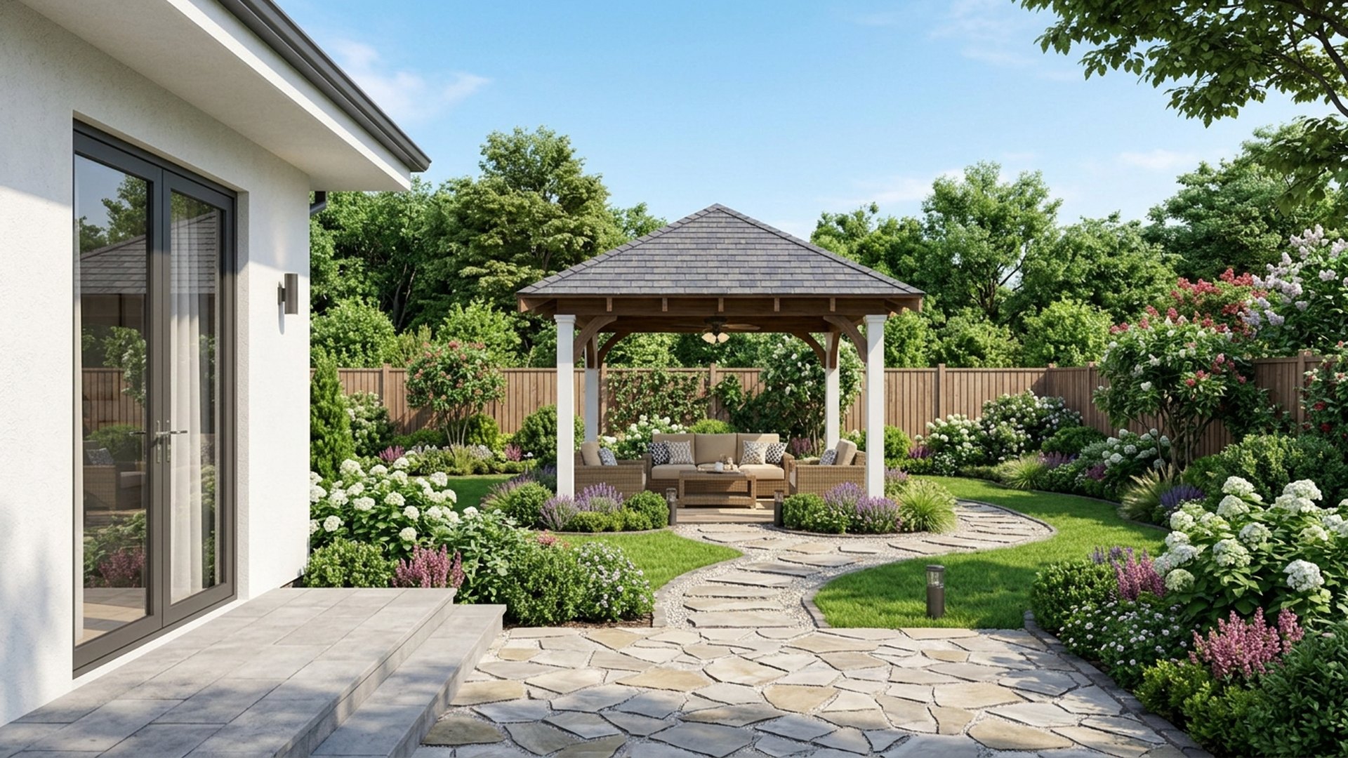 Gazebo Garden Designs design concept visualisation photo modern home and garden landscaping. Images and Photos created by www.house-and-garden-designs.com