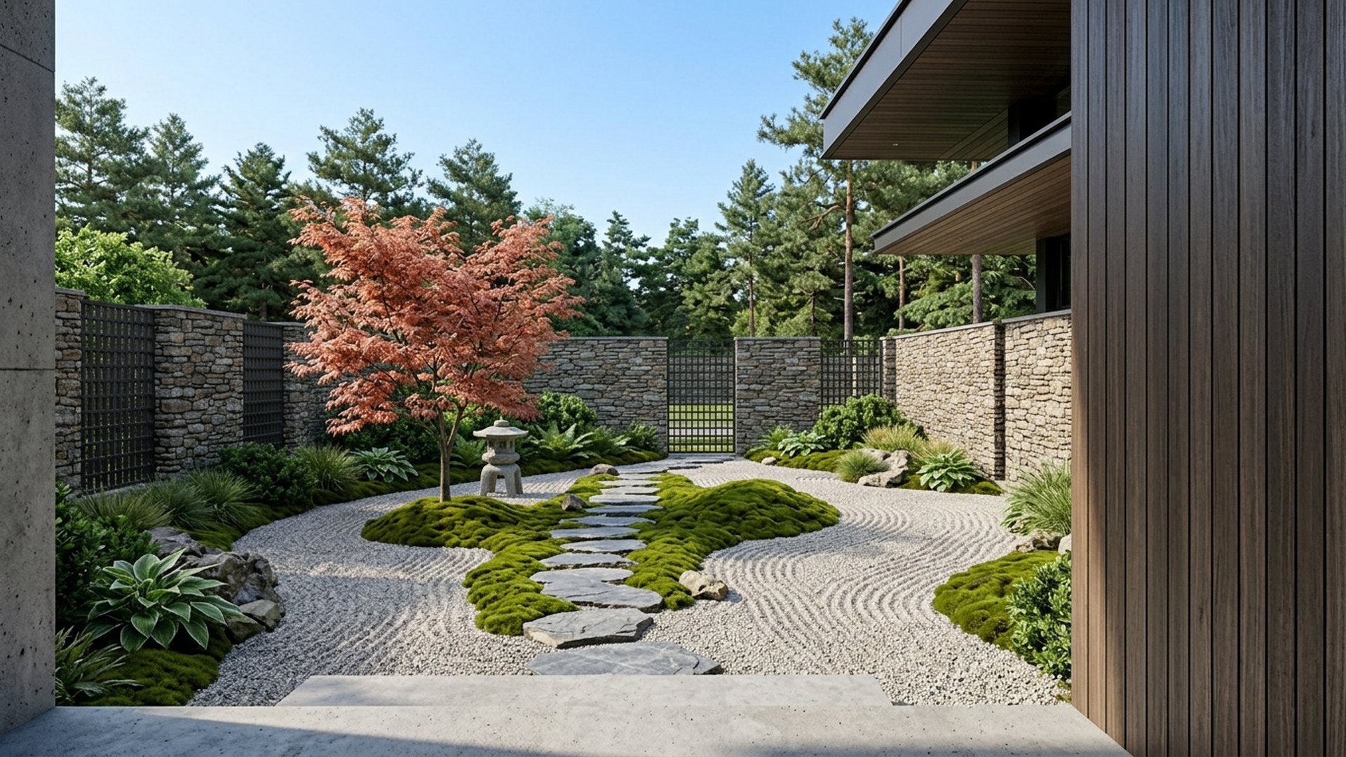 Japanese Garden Designs design concept visualisation photo modern home and garden landscaping. Images and Photos created by www.house-and-garden-designs.com