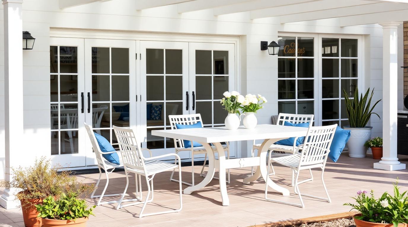 Material Outdoor Furniture design concept visualisation photo modern home and garden landscaping. Images and Photos created by www.house-and-garden-designs.com