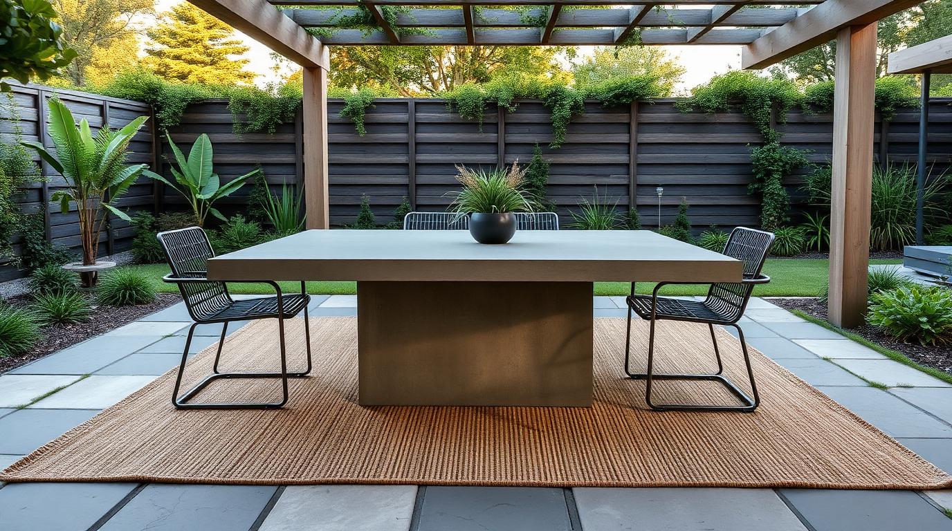 Material Outdoor Furniture design concept visualisation photo modern home and garden landscaping. Images and Photos created by www.house-and-garden-designs.com