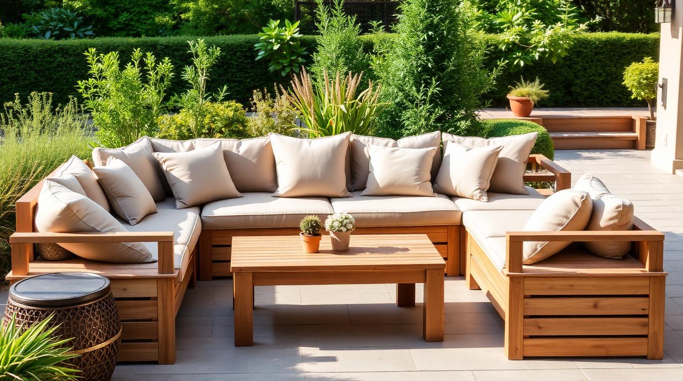 Material Outdoor Furniture design concept visualisation photo modern home and garden landscaping. Images and Photos created by www.house-and-garden-designs.com