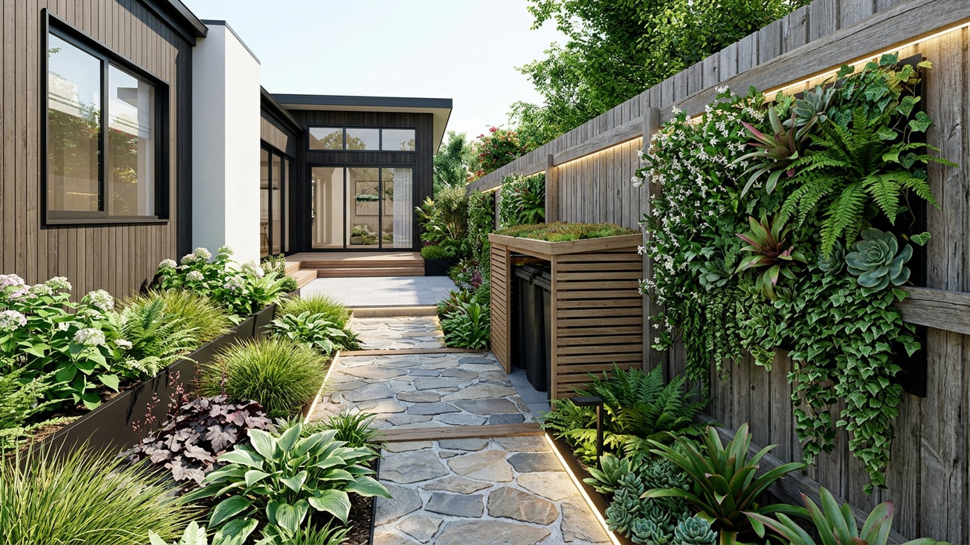 Narrow Side Yard Rescue backyard landscaping concept — Forward Looking