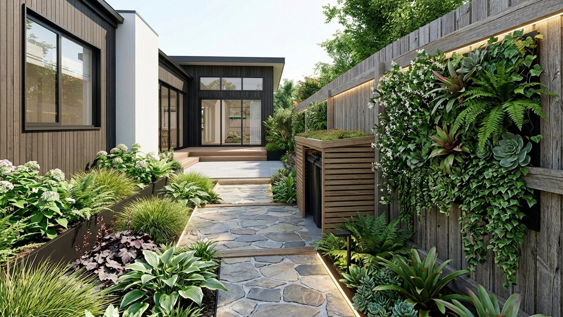 Narrow Home Designs design concept visualisation photo modern home and garden landscaping. Images and Photos created by www.house-and-garden-designs.com