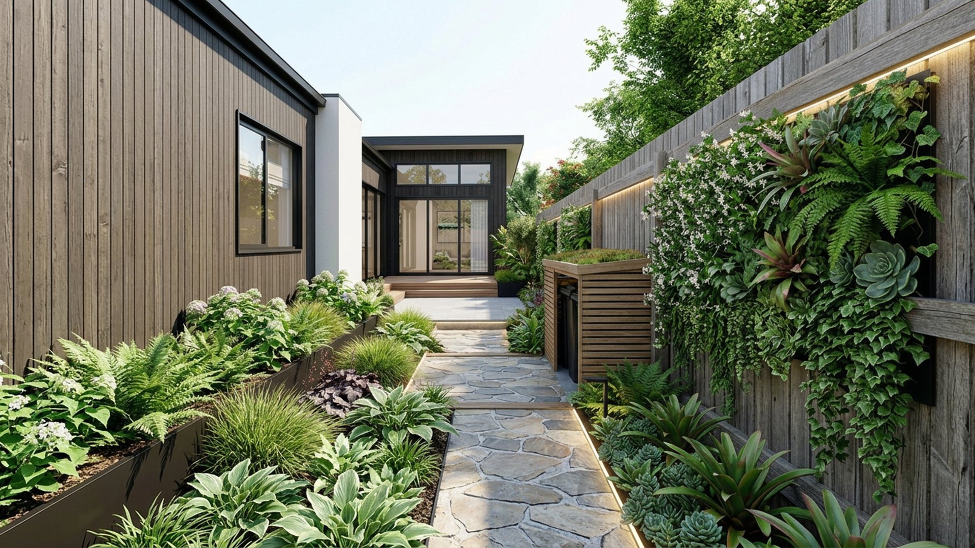 Narrow Home Designs design concept visualisation photo modern home and garden landscaping. Images and Photos created by www.house-and-garden-designs.com