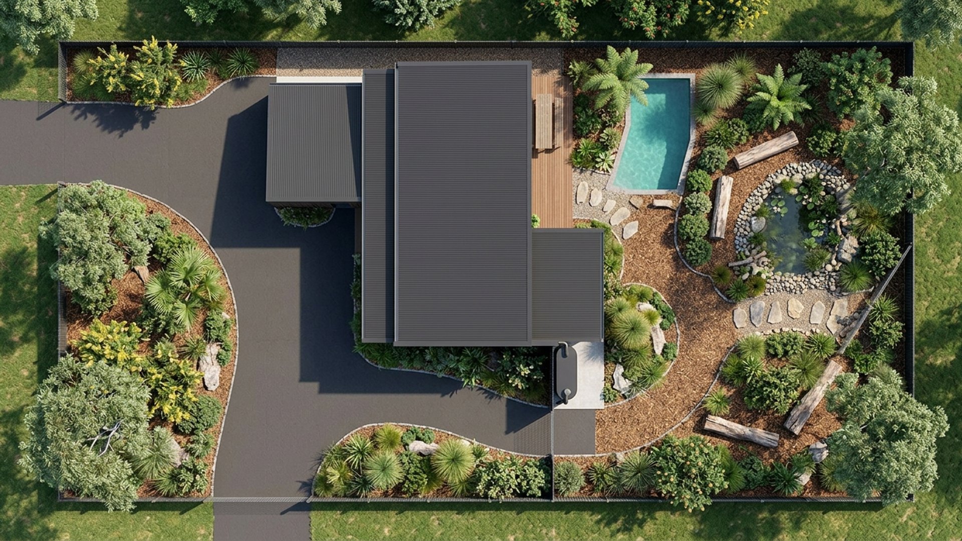 Native Home Designs design concept visualisation photo modern home and garden landscaping. Images and Photos created by www.house-and-garden-designs.com