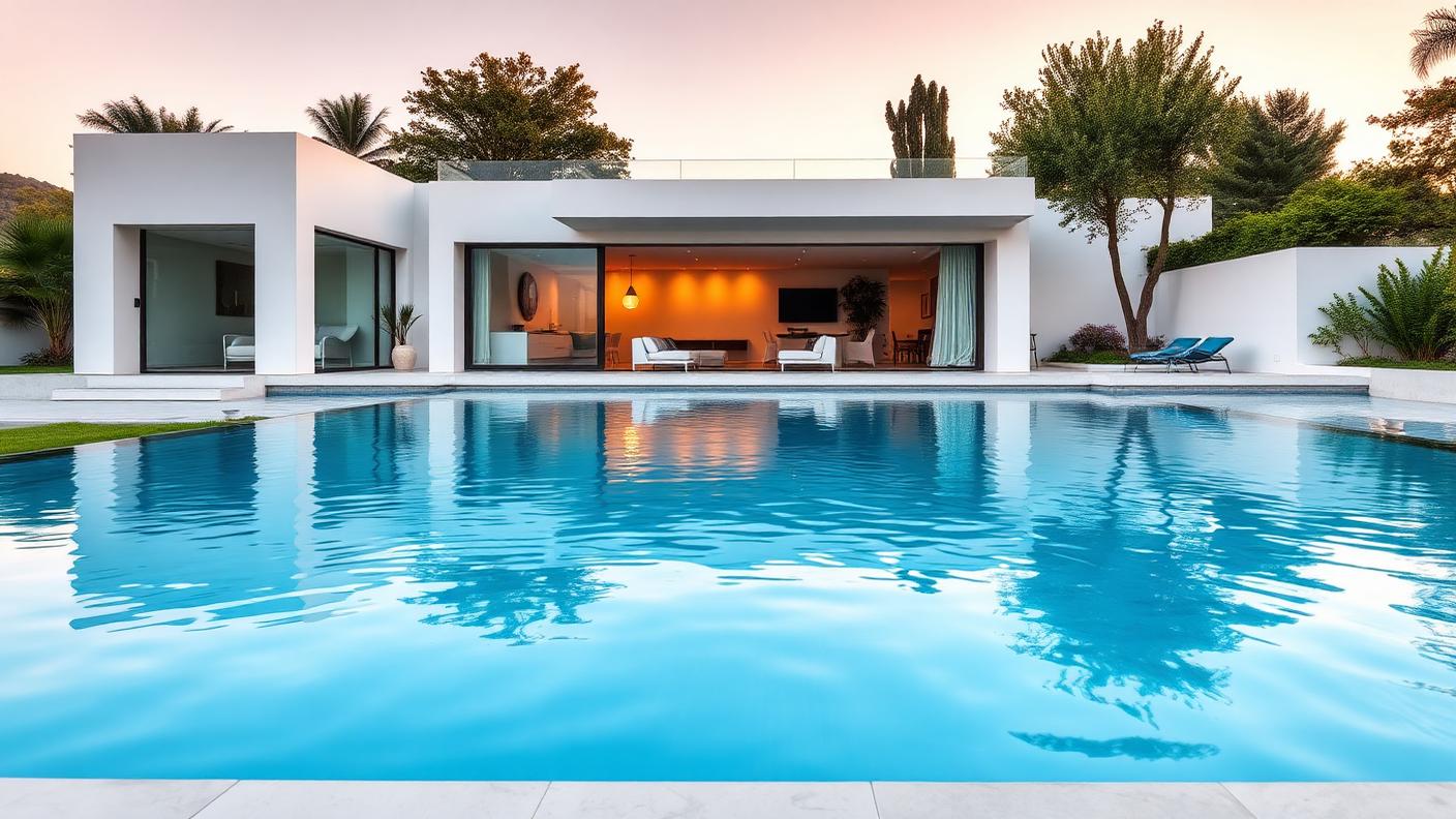 P1 Rear Pool Designs design concept visualisation photo modern home and garden. Images and Photos created by www.house-and-garden-designs.com