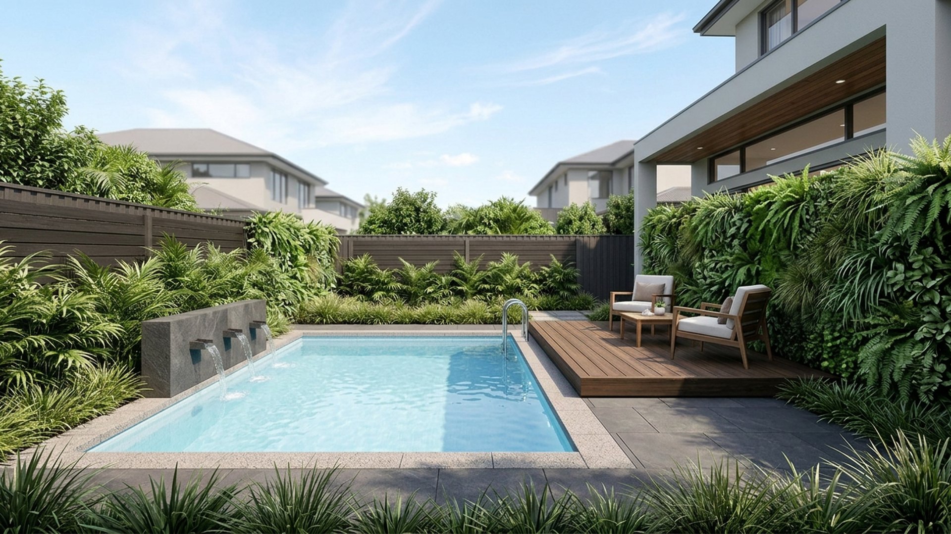 Plunge Pool Designs design concept visualisation photo modern home and garden landscaping. Images and Photos created by www.house-and-garden-designs.com