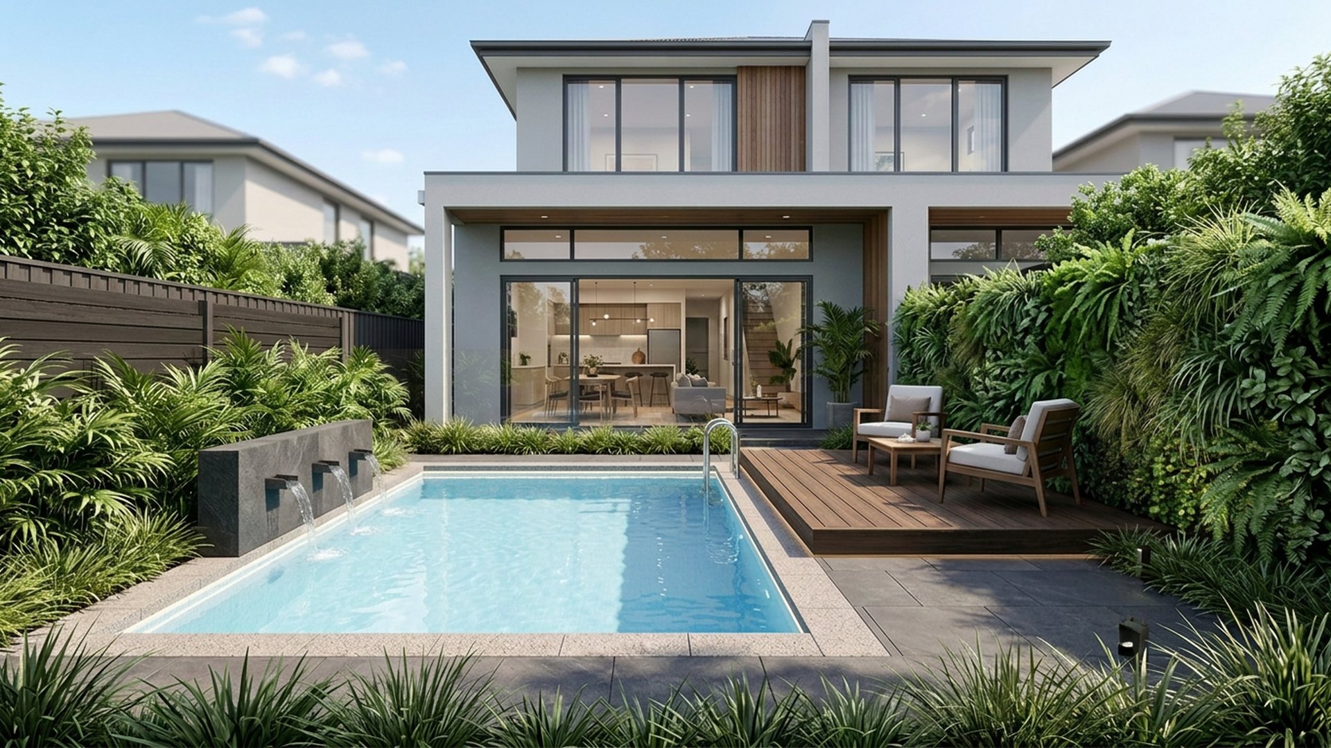 Plunge Pool Designs design concept visualisation photo modern home and garden landscaping. Images and Photos created by www.house-and-garden-designs.com