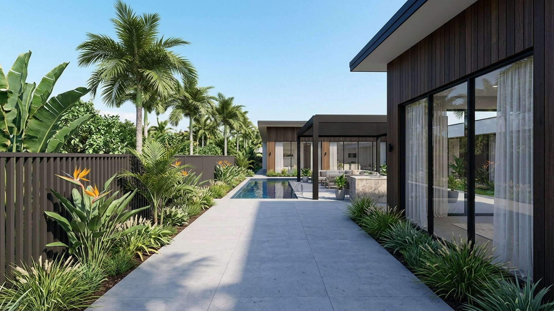 Poolside Pool Designs design concept visualisation photo modern home and garden landscaping. Images and Photos created by www.house-and-garden-designs.com