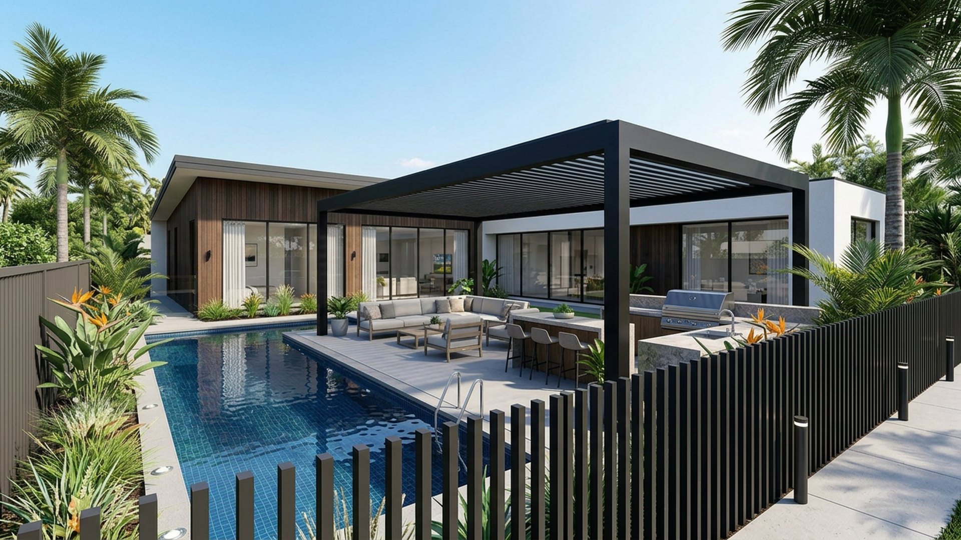 Poolside Pool Designs design concept visualisation photo modern home and garden landscaping. Images and Photos created by www.house-and-garden-designs.com