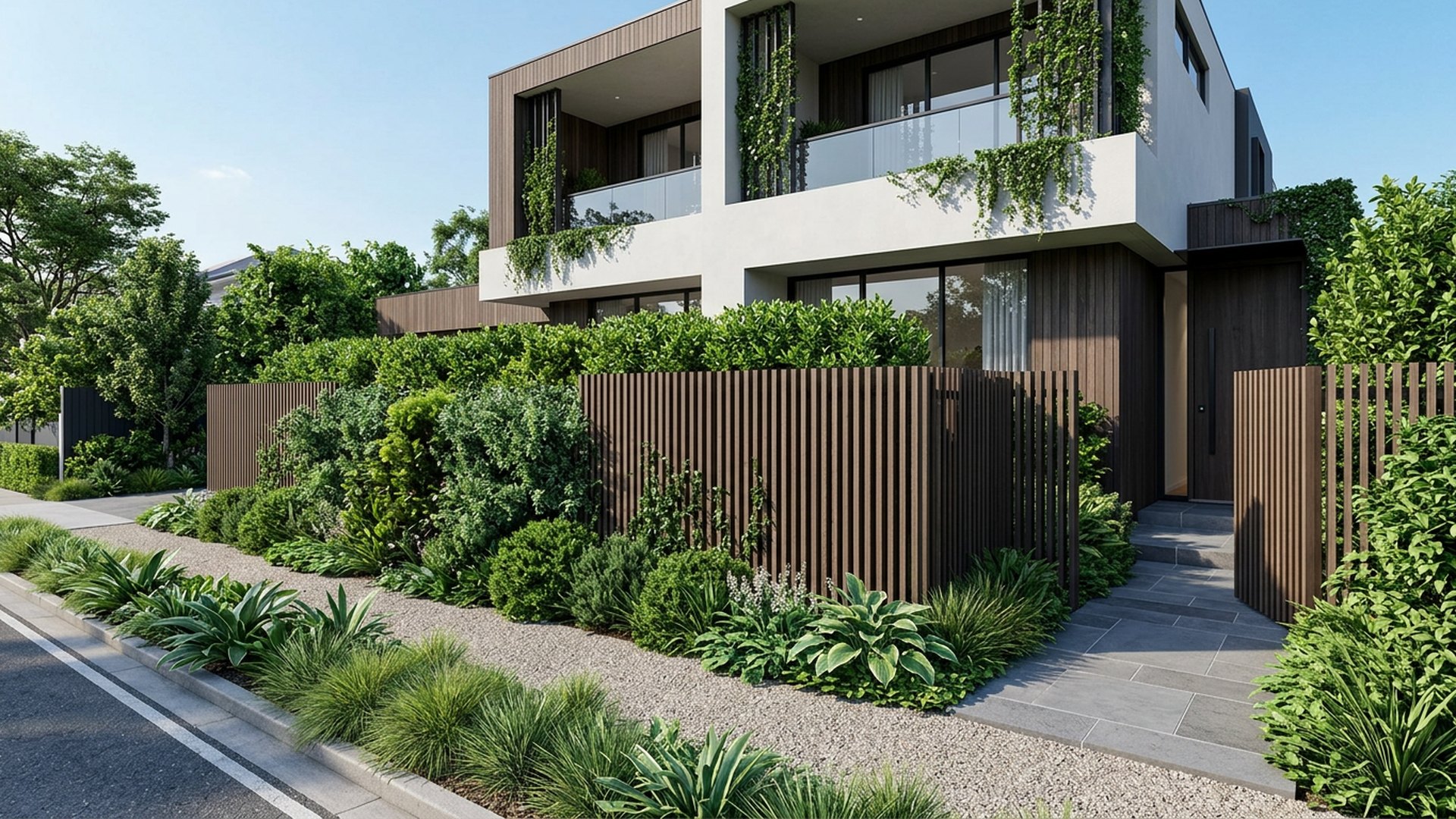 Privacy Screen Front front yard landscaping concept — Forward Looking