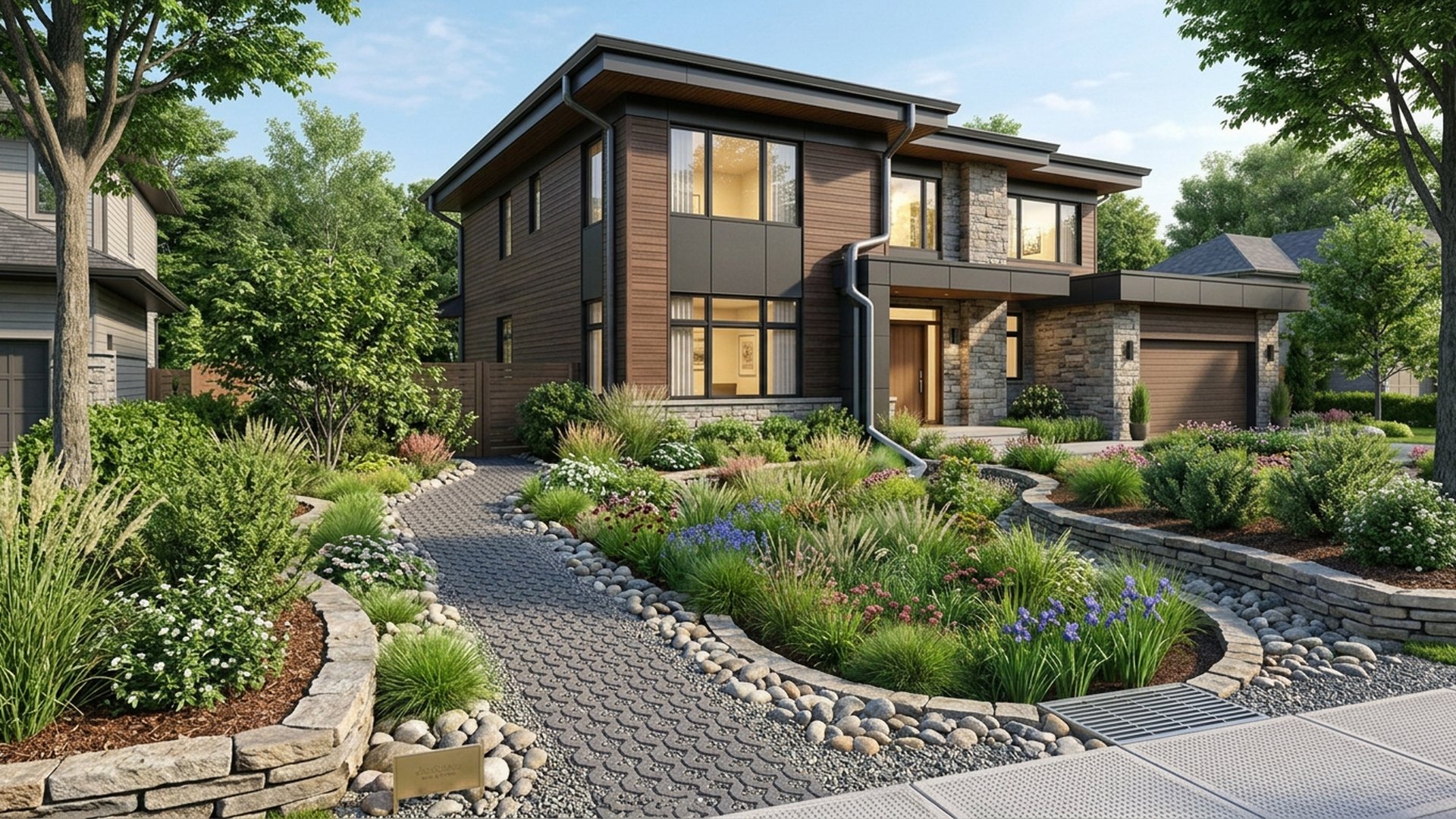 Rain Garden Designs design concept visualisation photo modern home and garden landscaping. Images and Photos created by www.house-and-garden-designs.com