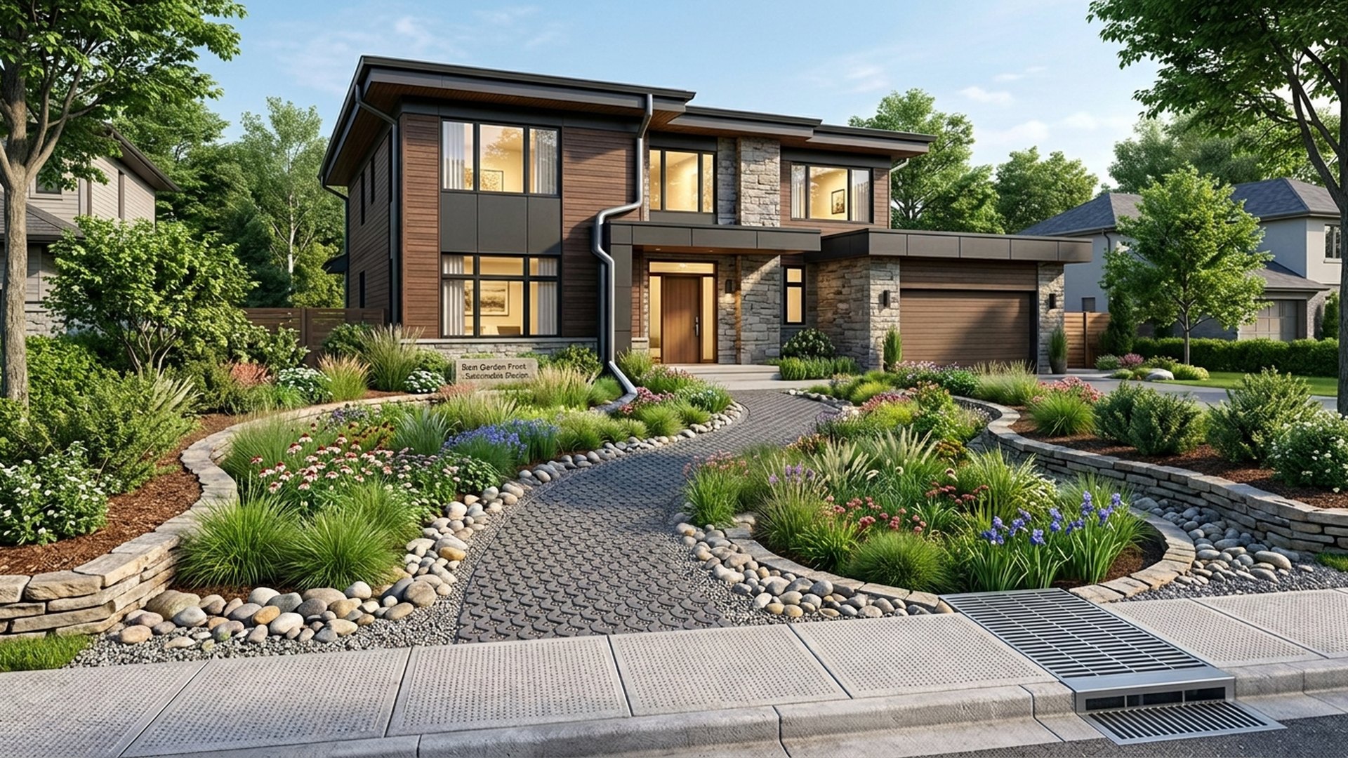 Rain Garden Designs design concept visualisation photo modern home and garden landscaping. Images and Photos created by www.house-and-garden-designs.com