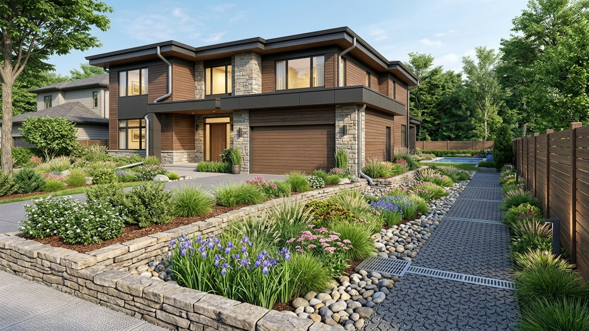 Rain Garden Designs design concept visualisation photo modern home and garden landscaping. Images and Photos created by www.house-and-garden-designs.com