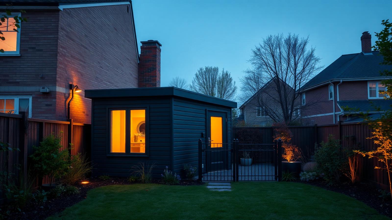 Second dwelling as rental income tiny home design with garden A dark-clad studio at the back of a garden with. Images and Photos created by www.house-and-garden-designs.com