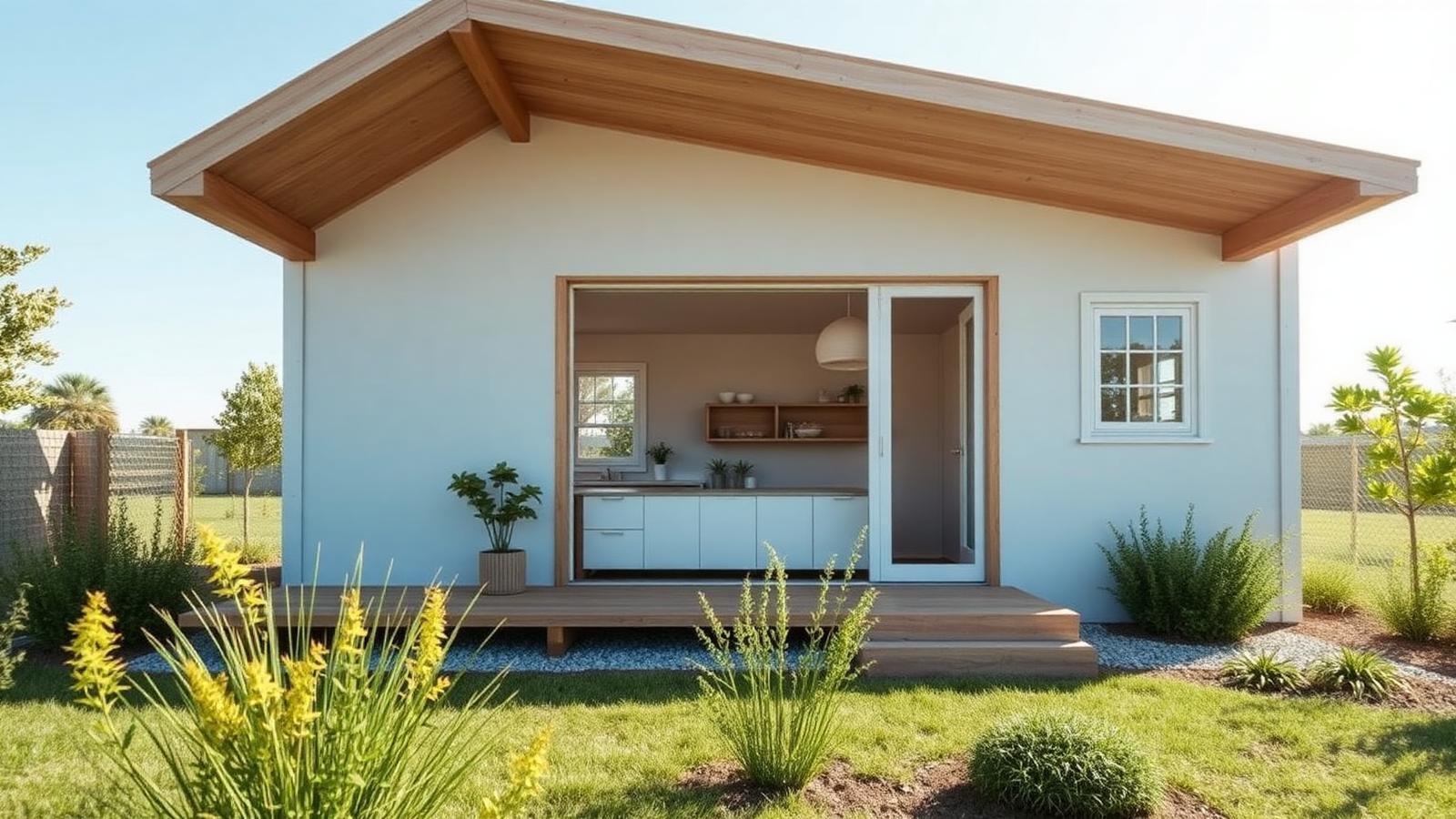 Staged build: core now, extend later tiny home design with garden A finished core module with the kitchen open to. Images and Photos created by www.house-and-garden-designs.com