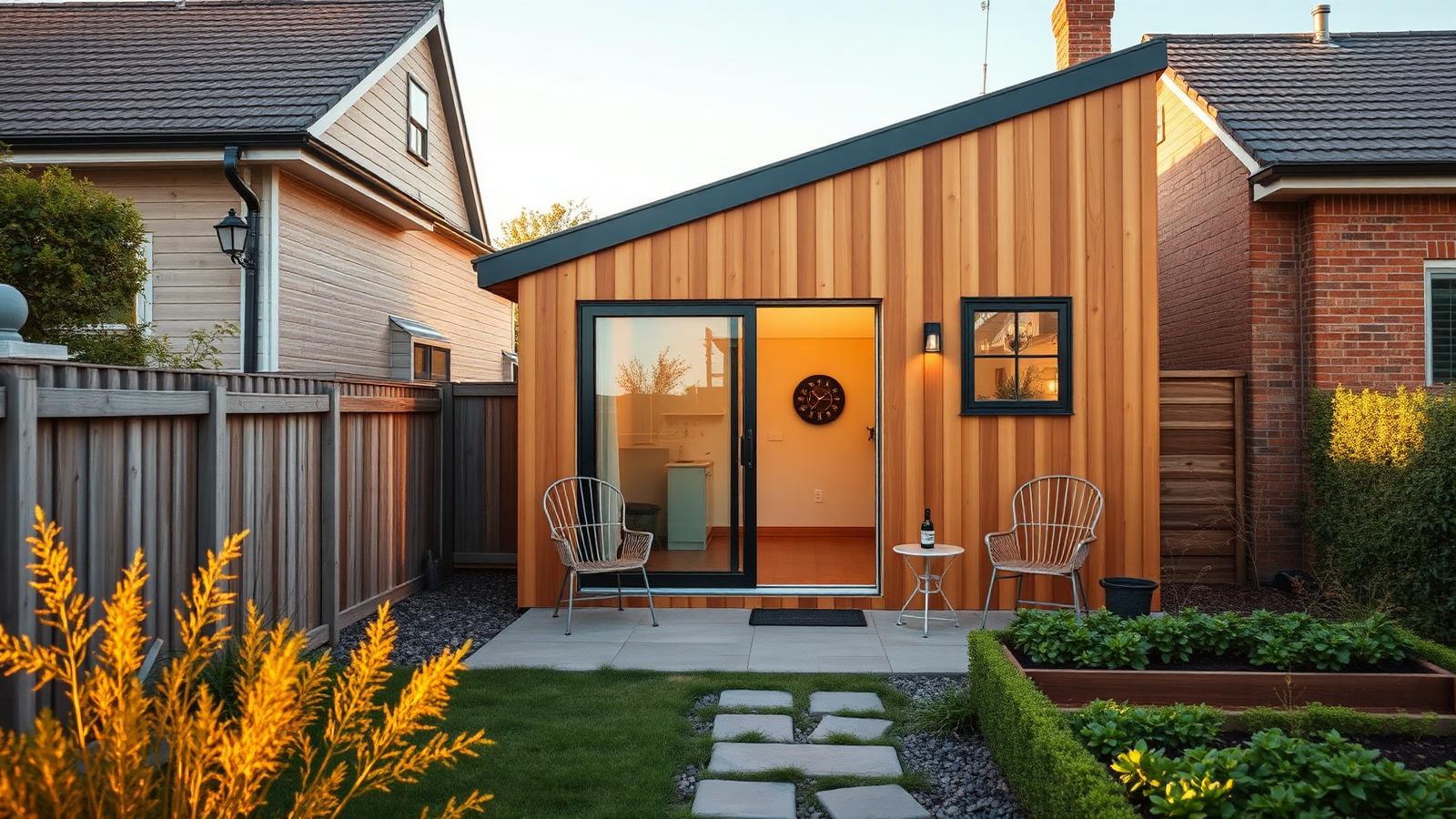 Backyard second dwelling on an existing block tiny home design with garden A small timber home at the rear of. Images and Photos created by www.house-and-garden-designs.com