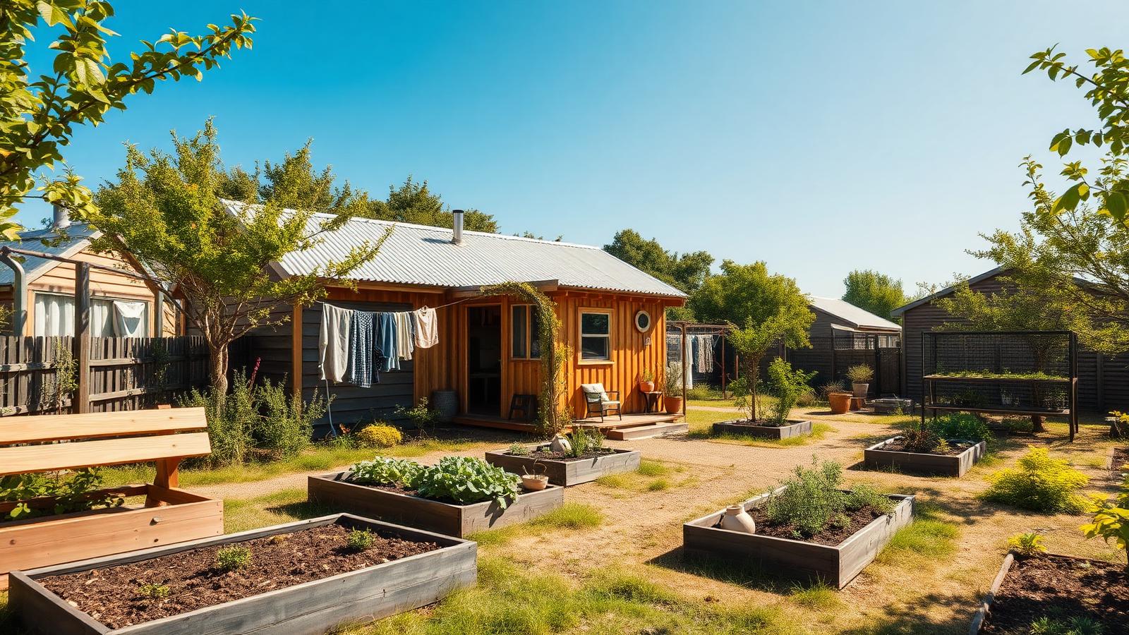 Co-housing cabin with a communal garden tiny home design with garden A timber cabin on a shared site with communal. Images and Photos created by www.house-and-garden-designs.com
