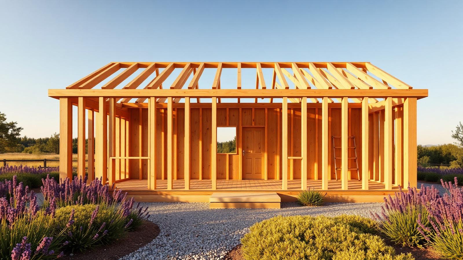 Frame it once, and frame it square tiny home design with garden A timber stud frame standing complete with window. Images and Photos created by www.house-and-garden-designs.com