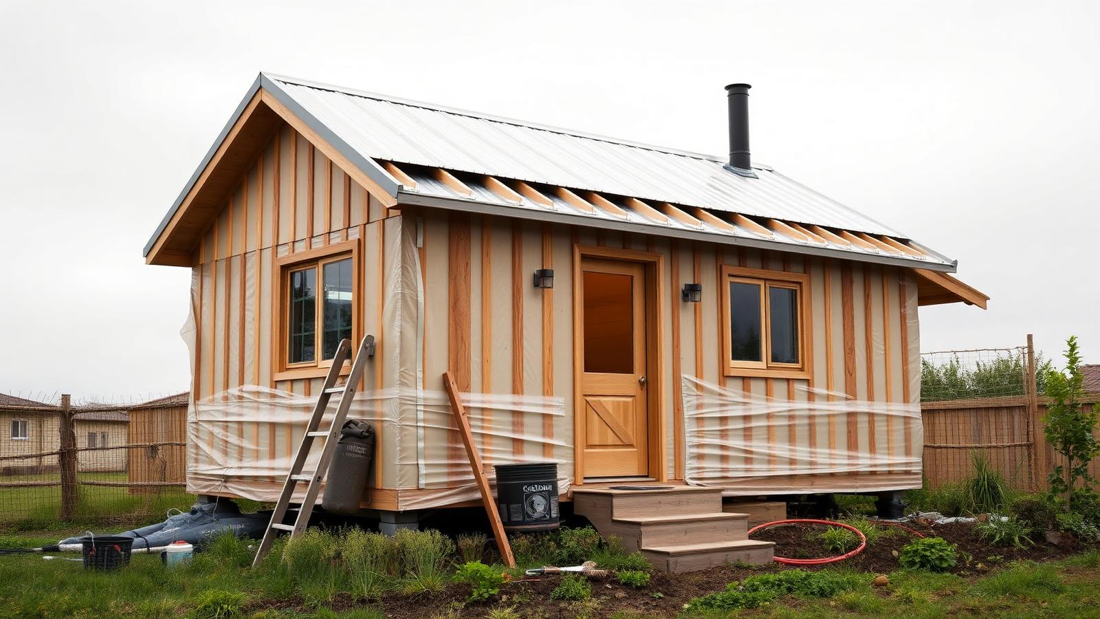 Wrap, batten and roof before anything else tiny home design with garden Building membrane taped at every lap, vertical battens. Images and Photos created by www.house-and-garden-designs.com