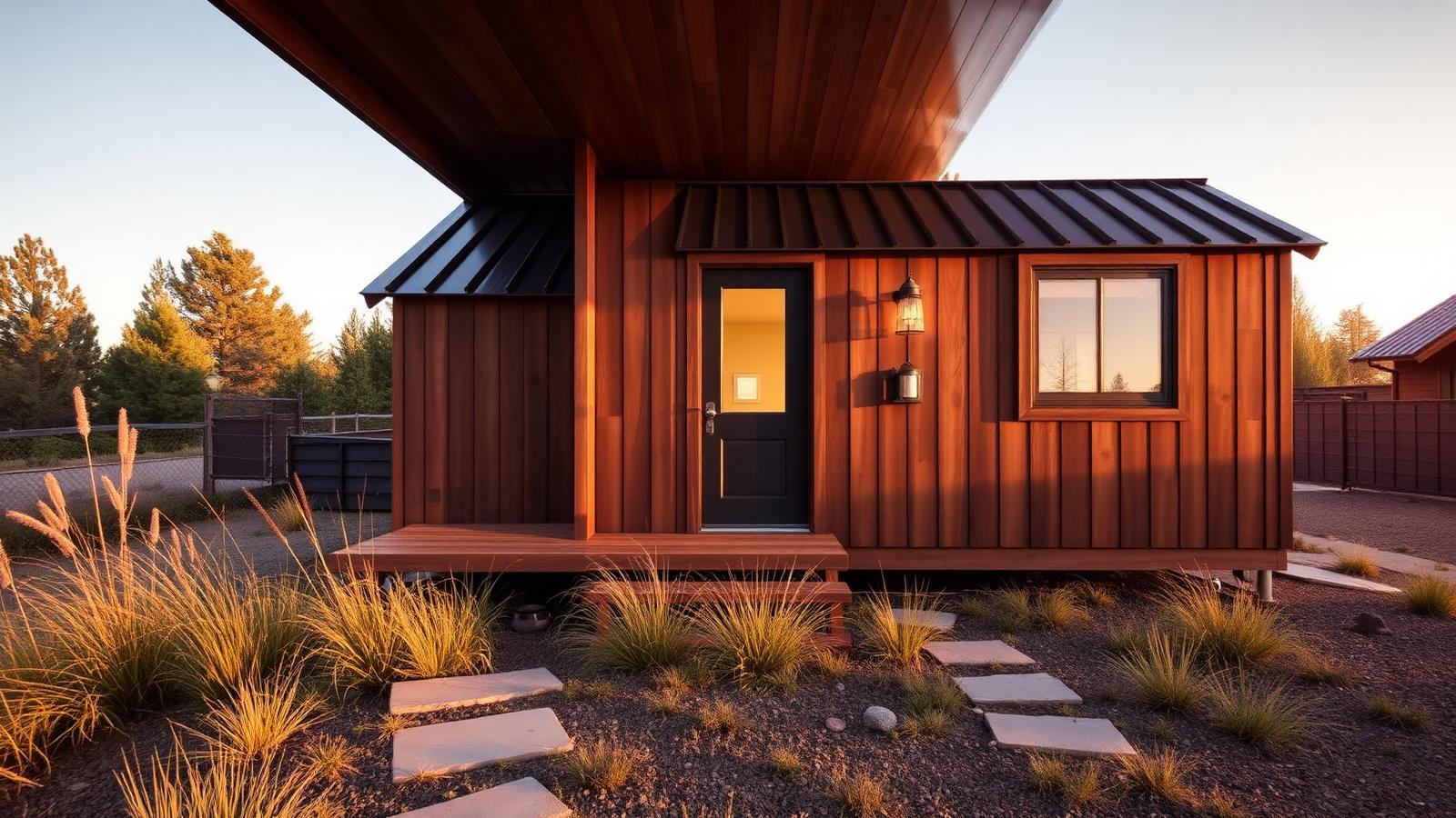 Cladding chosen for maintenance, not just looks tiny home design with garden Charred and oiled vertical timber under a standing. Images and Photos created by www.house-and-garden-designs.com