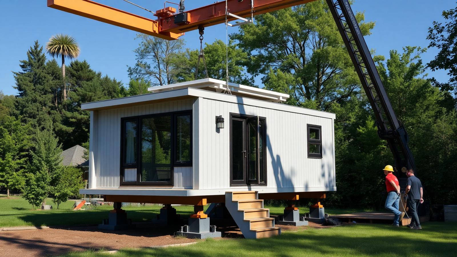 Prefab module craned onto prepared piers tiny home design with garden A factory-finished module set down on piers that were. Images and Photos created by www.house-and-garden-designs.com