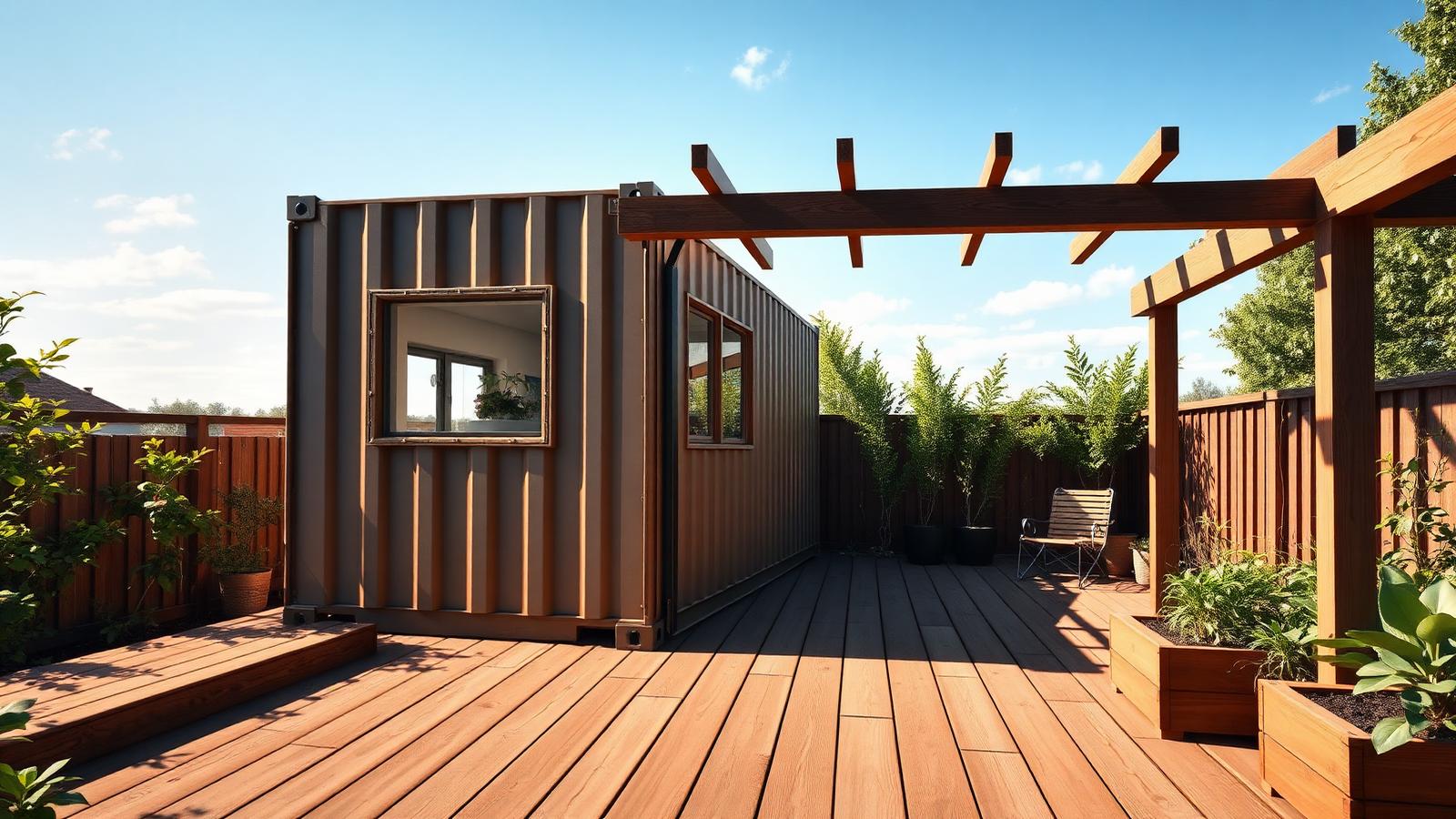 Container conversion done properly tiny home design with garden A shipping container shell with openings cut and framed, deck and. Images and Photos created by www.house-and-garden-designs.com