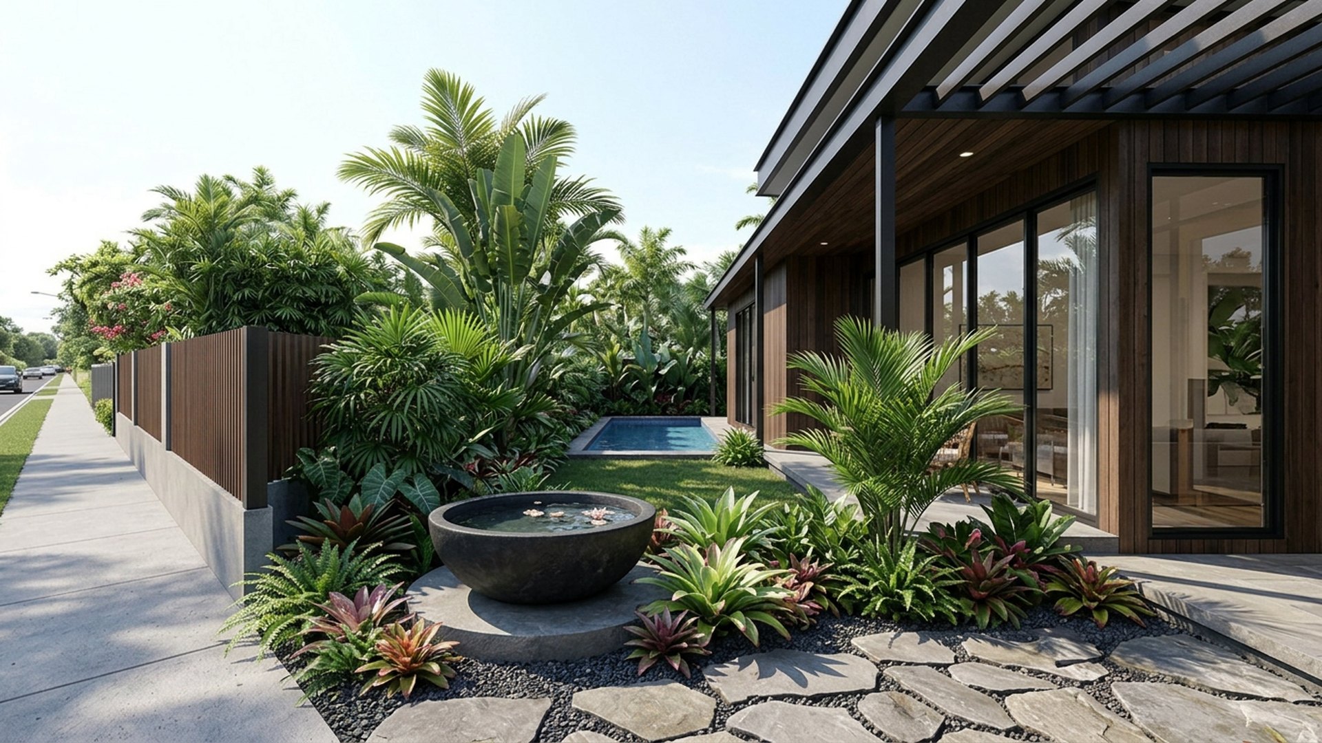 Tropical Home Designs design concept visualisation photo modern home and garden landscaping. Images and Photos created by www.house-and-garden-designs.com