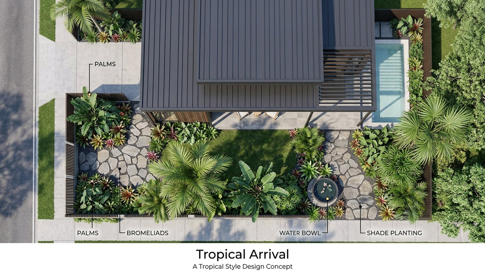 Tropical Home Designs design concept visualisation photo modern home and garden landscaping. Images and Photos created by www.house-and-garden-designs.com
